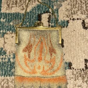 1920’s antique orange swirl mesh purse rare